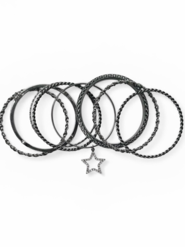 Set Of 8 Bebe Gunmetal Silver Crystal Stackable Bangle Bracelets 25$